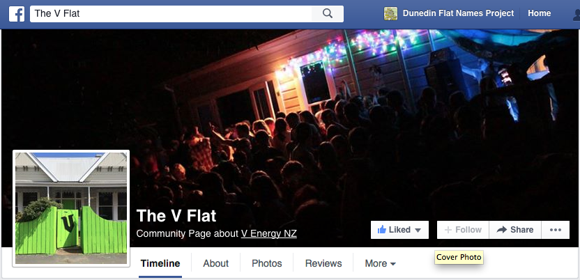 Screenshot of the Facebook page of The V Flat